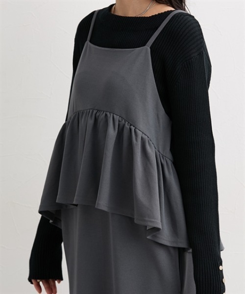 nissen（ニッセン）の「ペプラムキャミソールワンピース＜大きいサイズ有＞（ワンピース・レディース・ベージュ/ブラック/チャコールグレー・S/M/L/LL）」の6枚目の写真