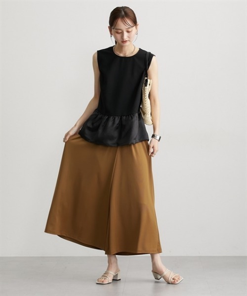 nissen(ニッセン)の「カットソー素材ラップワイドパンツ【毛玉になりにくい】(その他パンツ・レディース・キャメル/ブラック/モスグリーン・S/M/L/LL)」の6枚目の写真