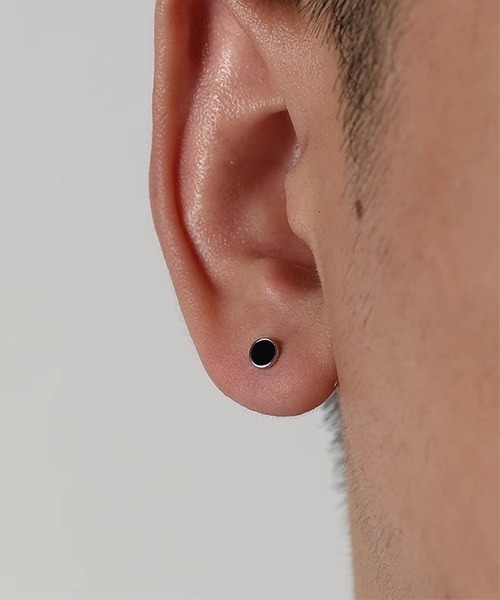 Bz】ブラックワンポイントペアピアス/メンズ/両耳用(LEY)（ピアス（両