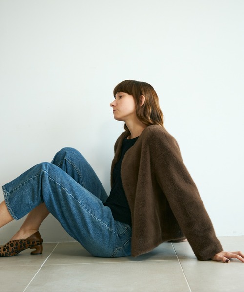 Shelly island（シェリーアイランド）の「ファーショートコート（ノーカラーコート・レディース・ブラウン/グレー・FREE）」の11枚目の写真