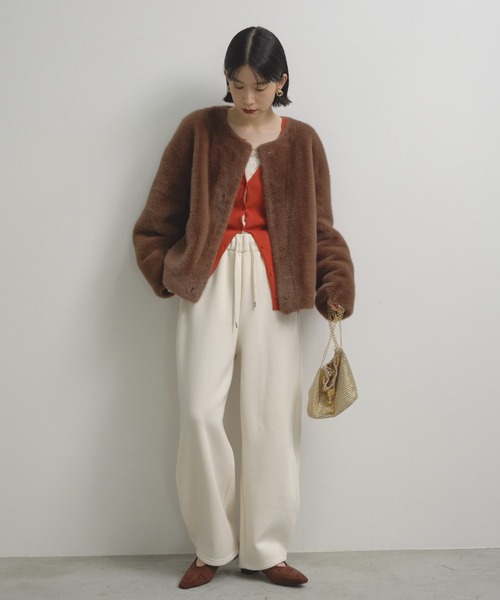 Shelly island（シェリーアイランド）の「ファーショートコート（ノーカラーコート・レディース・ブラウン/グレー・FREE）」の20枚目の写真