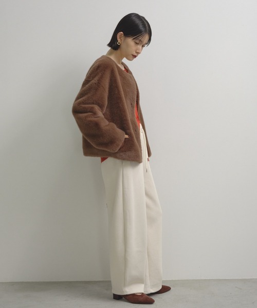 Shelly island（シェリーアイランド）の「ファーショートコート（ノーカラーコート・レディース・ブラウン/グレー・FREE）」の21枚目の写真