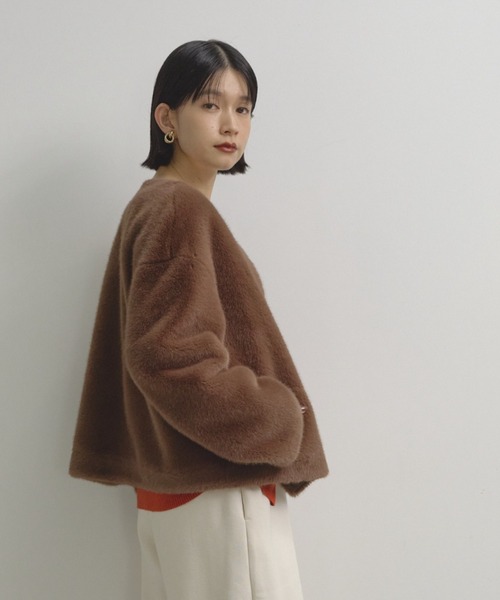 Shelly island（シェリーアイランド）の「ファーショートコート（ノーカラーコート・レディース・ブラウン/グレー・FREE）」の18枚目の写真