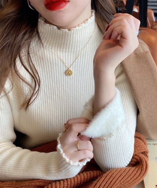 SallyLunn(サリーラン)の「裏起毛リブハイネックトップス(Tシャツ/カットソー・レディース・ホワイト/ブラウン/ブラック・FREE)」の7枚目の写真