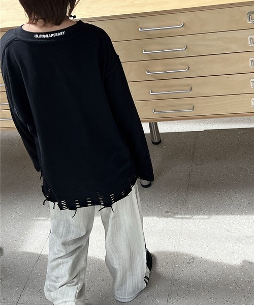 aimoha(アイモハ)の「【aimoha-KIDS-】キッズ ダメージロングTシャツ(Tシャツ/カットソー・キッズ・ブラック/ホワイト・120/130/140)」の11枚目の写真