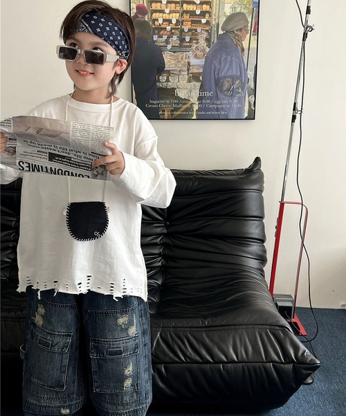 aimoha(アイモハ)の「【aimoha-KIDS-】キッズ ダメージロングTシャツ(Tシャツ/カットソー・キッズ・ブラック/ホワイト・120/130/140)」の19枚目の写真