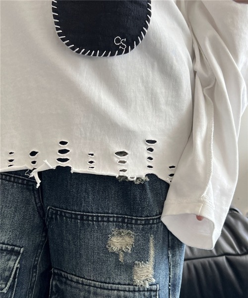 aimoha(アイモハ)の「【aimoha-KIDS-】キッズ ダメージロングTシャツ(Tシャツ/カットソー・キッズ・ブラック/ホワイト・120/130/140)」の21枚目の写真