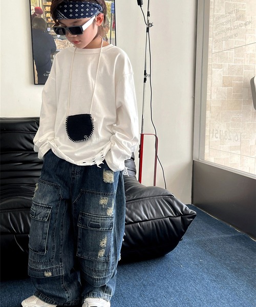 aimoha(アイモハ)の「【aimoha-KIDS-】キッズ ダメージロングTシャツ(Tシャツ/カットソー・キッズ・ブラック/ホワイト・120/130/140)」の22枚目の写真