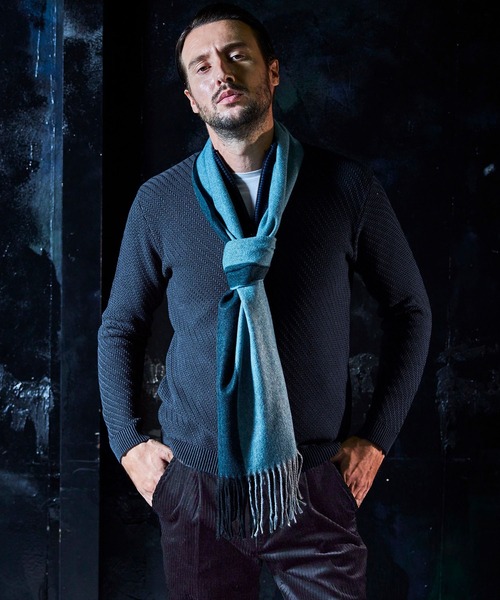 HIDEAWAYS NICOLE（ハイダウェイニコル）の「【HIDEAWAYS BLACK】バイアスジャカード　スタンドハーフジップニット（ニット/セーター・メンズ・ホワイト×ブラック/ホワイト×グレー/ブルー/ブラック×グレー・MEDIUM/LARGE/X-LARGE）」の4枚目の写真