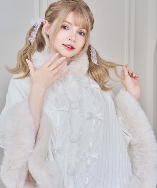 新品　mellfymemory ニットポンチョ Fluffy Meringue Ribbon ニットポンチョ – mellfy memory