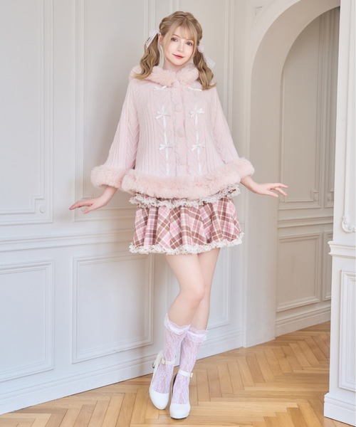mellfy memory(メルフィーメモリー)の「Fluffy Meringue Ribbon ニットポンチョ(ポンチョ・レディース・ホワイト/ピンク・FREE)」の9枚目の写真