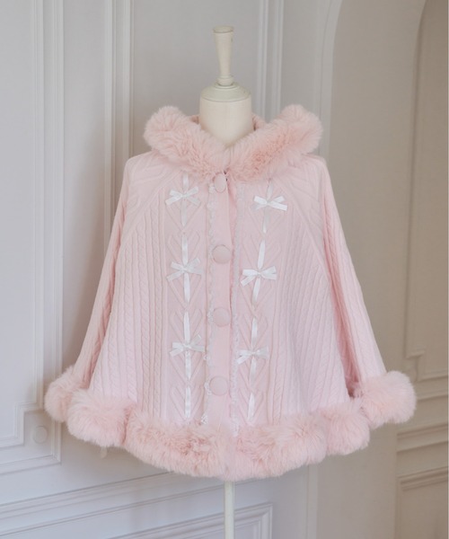 mellfy memory(メルフィーメモリー)の「Fluffy Meringue Ribbon ニットポンチョ(ポンチョ・レディース・ホワイト/ピンク・FREE)」の21枚目の写真