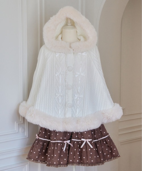 mellfy memory(メルフィーメモリー)の「Fluffy Meringue Ribbon ニットポンチョ(ポンチョ・レディース・ホワイト/ピンク・FREE)」の15枚目の写真