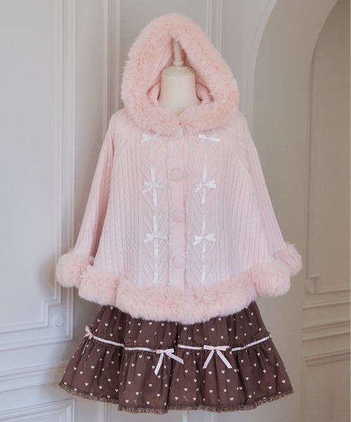 mellfy memory(メルフィーメモリー)の「Fluffy Meringue Ribbon ニットポンチョ(ポンチョ・レディース・ホワイト/ピンク・FREE)」の13枚目の写真