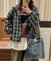 チェックhoodieシャツ