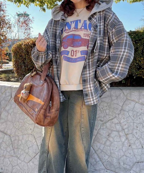Flugge(フラッジー)の「チェックhoodieシャツ(シャツ/ブラウス・レディース・ブラック/グレー・FREE)」の13枚目の写真