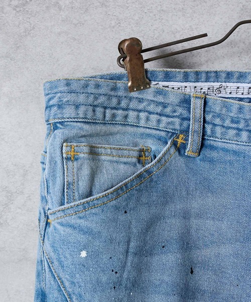 HAND PAINTED TAPERED SKINNY DENIM JEANS VINTAGE WASH / ハンド