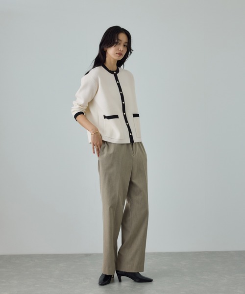 ROPE'(ロペ)の「接結ウールバイカラーニットカーディガン/イージーケア(カーディガン/ボレロ・レディース・ブラック/オフホワイト・FREE)」の6枚目の写真