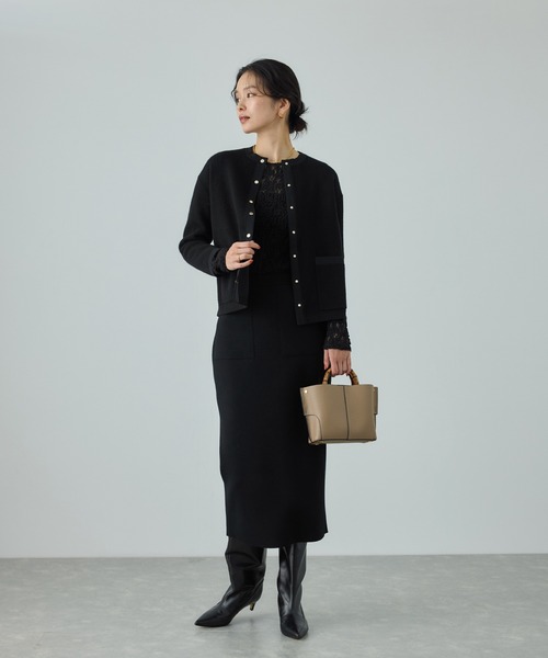 ROPE'(ロペ)の「接結ウールバイカラーニットカーディガン/イージーケア(カーディガン/ボレロ・レディース・ブラック/オフホワイト・FREE)」の9枚目の写真