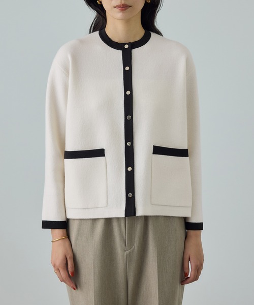 セール】接結ウールバイカラーニットカーディガン/イージーケア