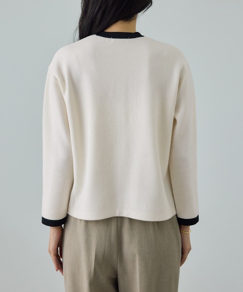 ROPE'(ロペ)の「接結ウールバイカラーニットカーディガン/イージーケア(カーディガン/ボレロ・レディース・ブラック/オフホワイト・FREE)」の13枚目の写真