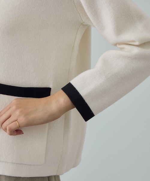 ROPE'(ロペ)の「接結ウールバイカラーニットカーディガン/イージーケア(カーディガン/ボレロ・レディース・ブラック/オフホワイト・FREE)」の15枚目の写真
