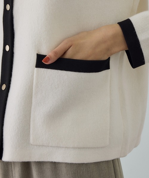 ROPE'(ロペ)の「接結ウールバイカラーニットカーディガン/イージーケア(カーディガン/ボレロ・レディース・ブラック/オフホワイト・FREE)」の16枚目の写真