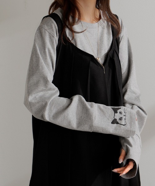 HUG.U(ハグユー)の「ねこ好きのための。 綿100%カットソー(Tシャツ/カットソー・レディース・ホワイト/ライトグレー/ブラック/ライトベージュ・M/L)」の3枚目の写真