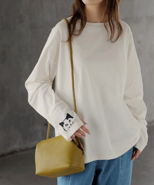 HUG.U(ハグユー)の「ねこ好きのための。 綿100%カットソー(Tシャツ/カットソー・レディース・ホワイト/ライトグレー/ブラック/ライトベージュ・M/L)」の11枚目の写真