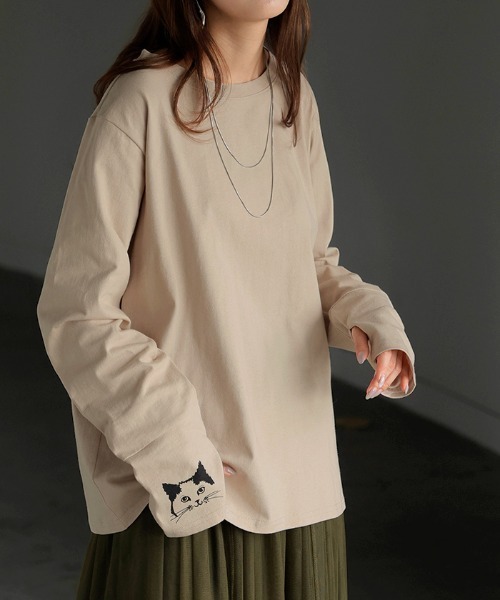 HUG.U(ハグユー)の「ねこ好きのための。 綿100%カットソー(Tシャツ/カットソー・レディース・ホワイト/ライトグレー/ブラック/ライトベージュ・M/L)」の8枚目の写真