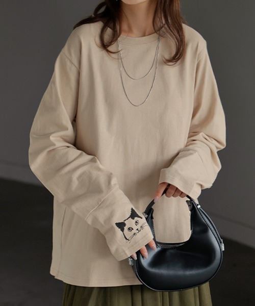 HUG.U(ハグユー)の「ねこ好きのための。 綿100%カットソー(Tシャツ/カットソー・レディース・ホワイト/ライトグレー/ブラック/ライトベージュ・M/L)」の9枚目の写真