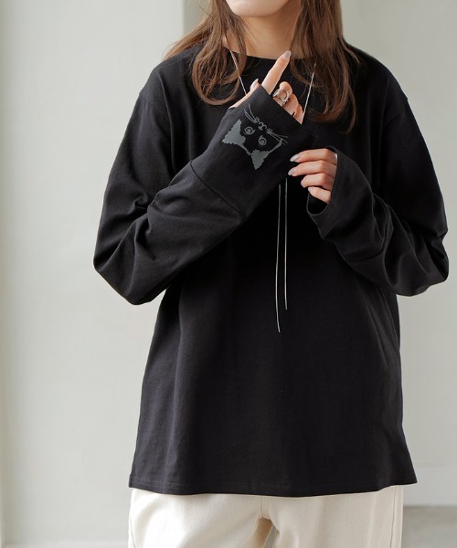 HUG.U(ハグユー)の「ねこ好きのための。 綿100%カットソー(Tシャツ/カットソー・レディース・ホワイト/ライトグレー/ブラック/ライトベージュ・M/L)」の14枚目の写真