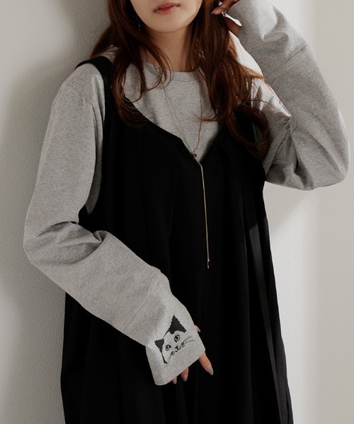 HUG.U(ハグユー)の「ねこ好きのための。 綿100%カットソー(Tシャツ/カットソー・レディース・ホワイト/ライトグレー/ブラック/ライトベージュ・M/L)」の5枚目の写真