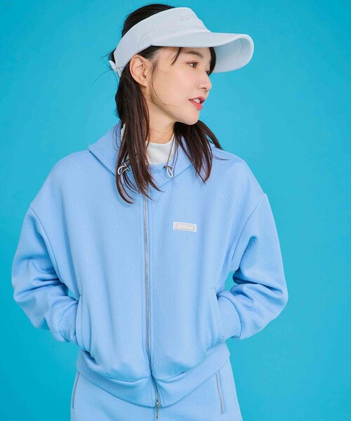 JUN&ROPE'（ジュンアンドロペ）の「ロゴキルト風ジャガードフーディーパーカー/セットアップ対応・UV/Oggi掲載（パーカー・レディース・ホワイト/ブラック/サックスブルー・S/L/M）」の3枚目の写真