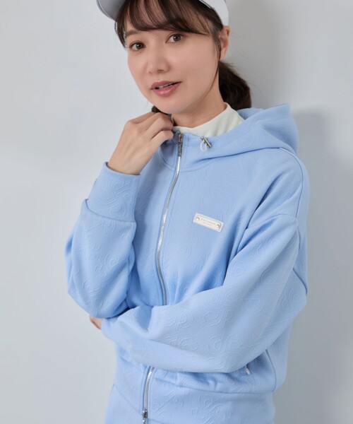 JUN&ROPE'（ジュンアンドロペ）の「ロゴキルト風ジャガードフーディーパーカー/セットアップ対応・UV/Oggi掲載（パーカー・レディース・ホワイト/ブラック/サックスブルー・S/L/M）」の8枚目の写真