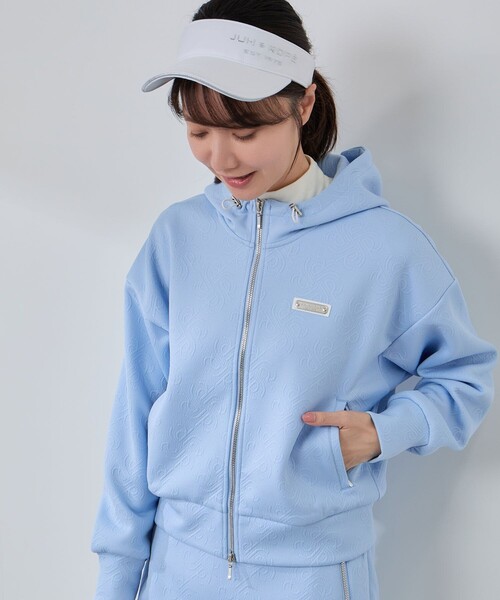 JUN&ROPE'（ジュンアンドロペ）の「ロゴキルト風ジャガードフーディーパーカー/セットアップ対応・UV/Oggi掲載（パーカー・レディース・ホワイト/ブラック/サックスブルー・S/L/M）」の10枚目の写真