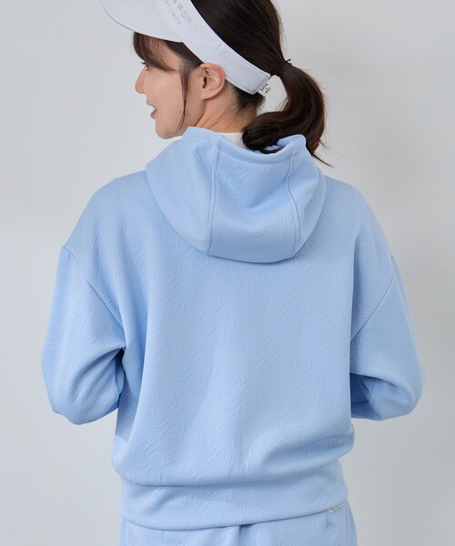 JUN&ROPE'（ジュンアンドロペ）の「ロゴキルト風ジャガードフーディーパーカー/セットアップ対応・UV/Oggi掲載（パーカー・レディース・ホワイト/ブラック/サックスブルー・S/L/M）」の11枚目の写真