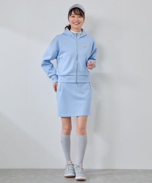 JUN&ROPE'（ジュンアンドロペ）の「ロゴキルト風ジャガードフーディーパーカー/セットアップ対応・UV/Oggi掲載（パーカー・レディース・ホワイト/ブラック/サックスブルー・S/L/M）」の13枚目の写真