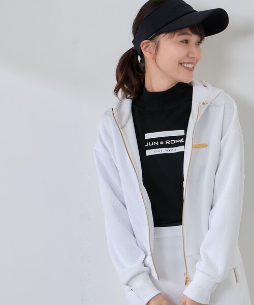 JUN&ROPE'（ジュンアンドロペ）の「ロゴキルト風ジャガードフーディーパーカー/セットアップ対応・UV/Oggi掲載（パーカー・レディース・ホワイト/ブラック/サックスブルー・S/L/M）」の20枚目の写真