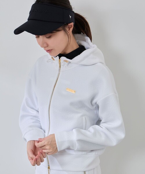 JUN&ROPE'（ジュンアンドロペ）の「ロゴキルト風ジャガードフーディーパーカー/セットアップ対応・UV/Oggi掲載（パーカー・レディース・ホワイト/ブラック/サックスブルー・S/L/M）」の22枚目の写真