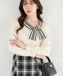 【ZOZO限定】サイドボウタイネック配色ニットトップス