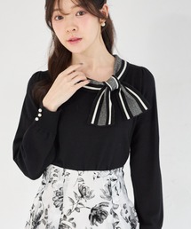 【ZOZO限定】サイドボウタイネック配色ニットトップス