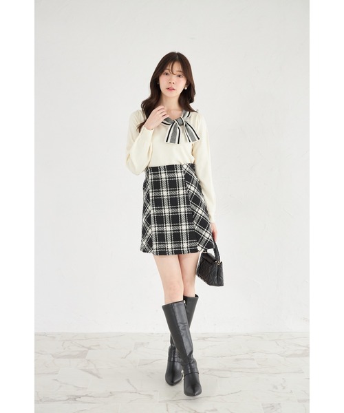 tocco closet（トッコ　クローゼット）の「【ZOZO限定】サイドボウタイネック配色ニットトップス（ニット/セーター・レディース・ブラック/ブルーグレー/オフホワイト・M）」の4枚目の写真