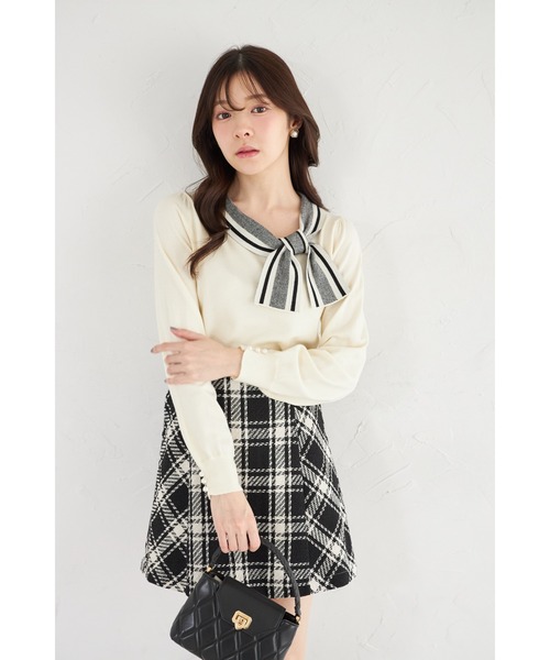 tocco closet（トッコ　クローゼット）の「【ZOZO限定】サイドボウタイネック配色ニットトップス（ニット/セーター・レディース・ブラック/ブルーグレー/オフホワイト・M）」の6枚目の写真