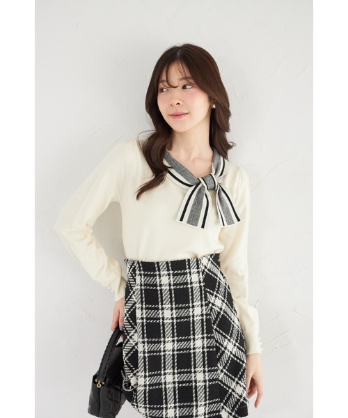 tocco closet（トッコ　クローゼット）の「【ZOZO限定】サイドボウタイネック配色ニットトップス（ニット/セーター・レディース・ブラック/ブルーグレー/オフホワイト・M）」の7枚目の写真