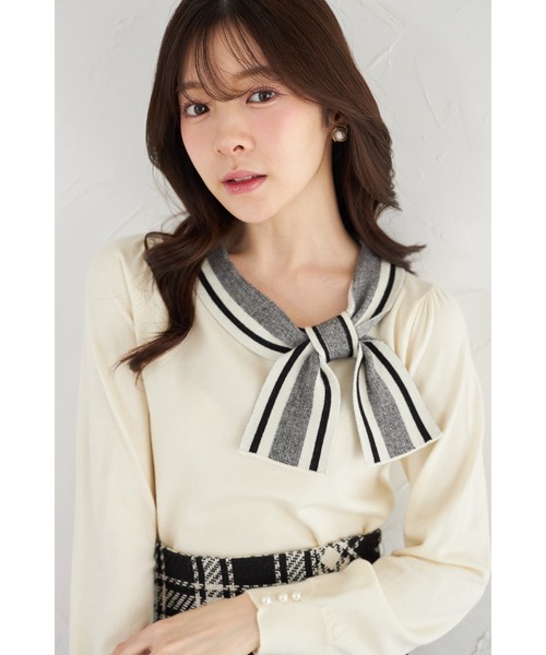 tocco closet（トッコ　クローゼット）の「【ZOZO限定】サイドボウタイネック配色ニットトップス（ニット/セーター・レディース・ブラック/ブルーグレー/オフホワイト・M）」の8枚目の写真