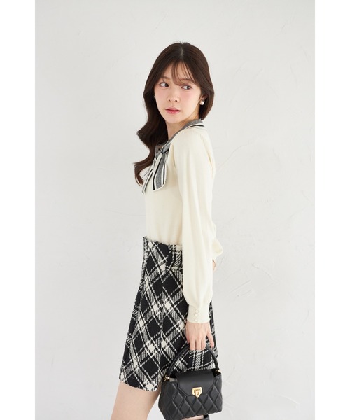 tocco closet（トッコ　クローゼット）の「【ZOZO限定】サイドボウタイネック配色ニットトップス（ニット/セーター・レディース・ブラック/ブルーグレー/オフホワイト・M）」の9枚目の写真