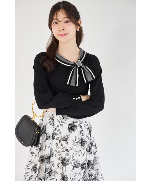 tocco closet（トッコ　クローゼット）の「【ZOZO限定】サイドボウタイネック配色ニットトップス（ニット/セーター・レディース・ブラック/ブルーグレー/オフホワイト・M）」の14枚目の写真