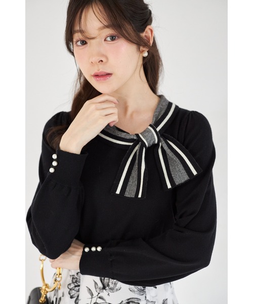 tocco closet（トッコ　クローゼット）の「【ZOZO限定】サイドボウタイネック配色ニットトップス（ニット/セーター・レディース・ブラック/ブルーグレー/オフホワイト・M）」の15枚目の写真