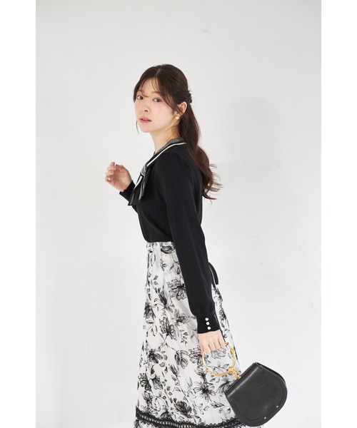 tocco closet（トッコ　クローゼット）の「【ZOZO限定】サイドボウタイネック配色ニットトップス（ニット/セーター・レディース・ブラック/ブルーグレー/オフホワイト・M）」の16枚目の写真